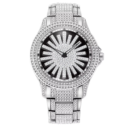 Men's Sunburst Dial Fully Iced Out Watch – Gold/Silver Rhinestone Bling Watch