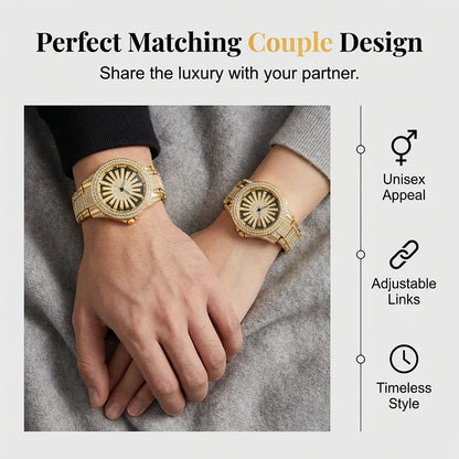 Men's Sunburst Dial Fully Iced Out Watch – Gold/Silver Rhinestone Bling Watch
